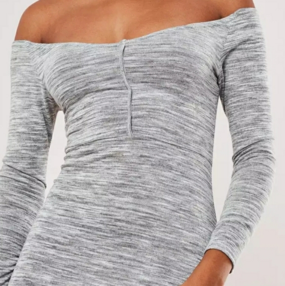 gray cut and sew off shoulder long sleeve midaxi d - Picture 3 of 4